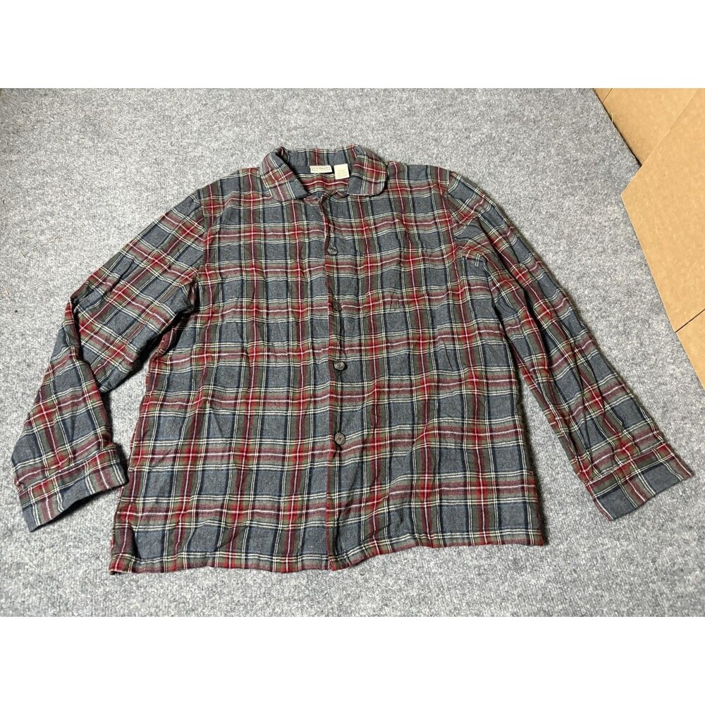 L.L. Bean Shirt Mens L Red & Blue Plaid Long Sleeve Flannel Button-Up Casual